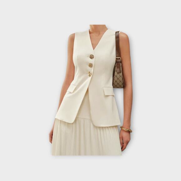 Commense Decor Pocket Tailored Vest – Cream Ivory Woven Fabric – Size XL - Picture 5 of 7